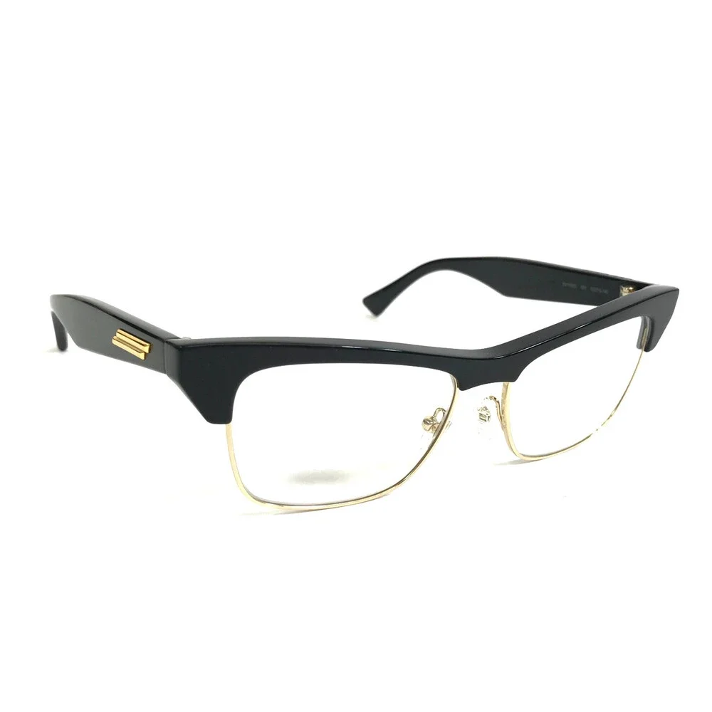 Bottega Veneta Eyeglasses Frames BV1100O 001 Black Shiny Gold Cat Eye 52-15-140